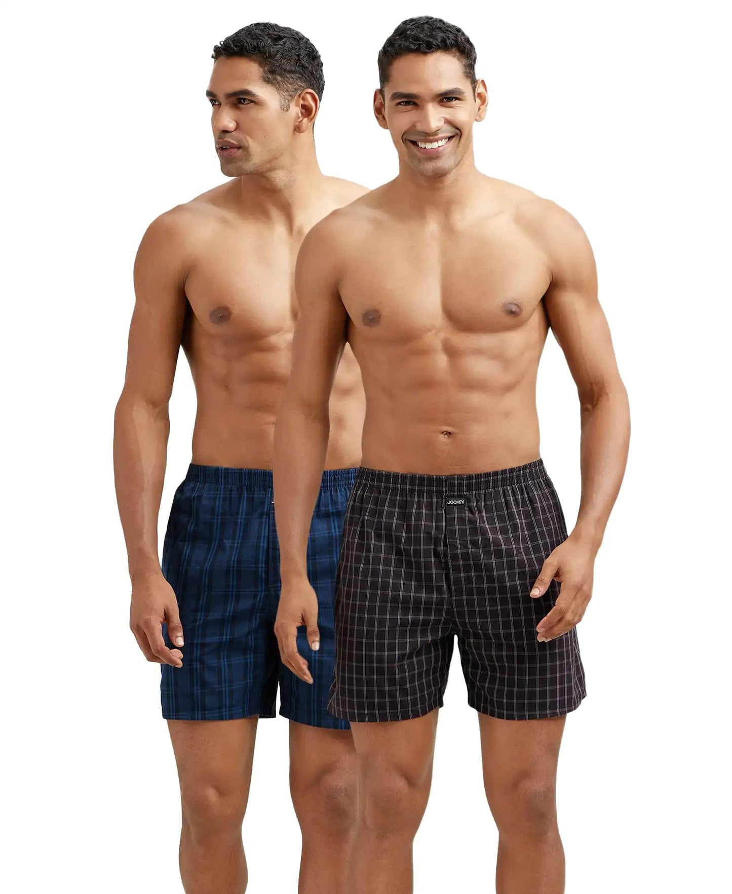 Jockey 1223 Men's Super Combed Mercerized Cotton Woven Checkered Boxer Shorts with Side Pocket (Pack of 2)