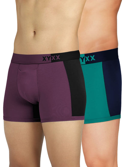 XYXX Men's Dualist Micromodal Regular Fit Colorblock Antimicrobial Trunk with No Marks Waistband (Pack of 2)