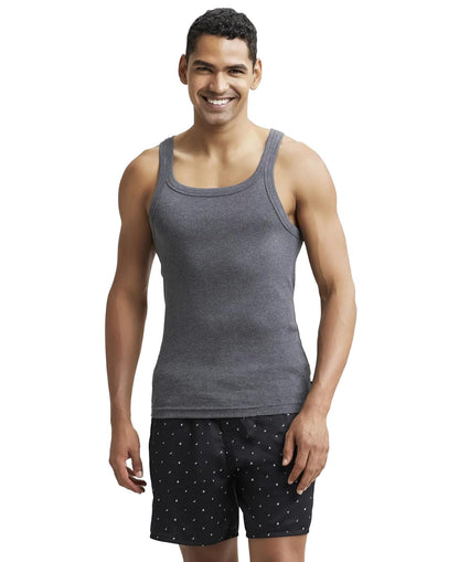 Jockey US26 Men's Super Combed Cotton Rib Square Neckline Gym Vest