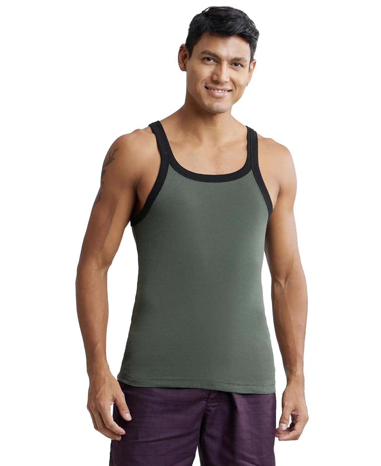 Jockey US26 Men's Super Combed Cotton Rib Square Neckline Gym Vest