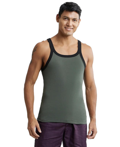 Jockey US26 Men's Super Combed Cotton Rib Square Neckline Gym Vest