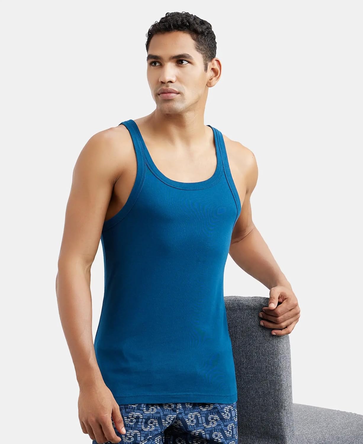 Jockey US26 Men's Super Combed Cotton Rib Square Neckline Gym Vest