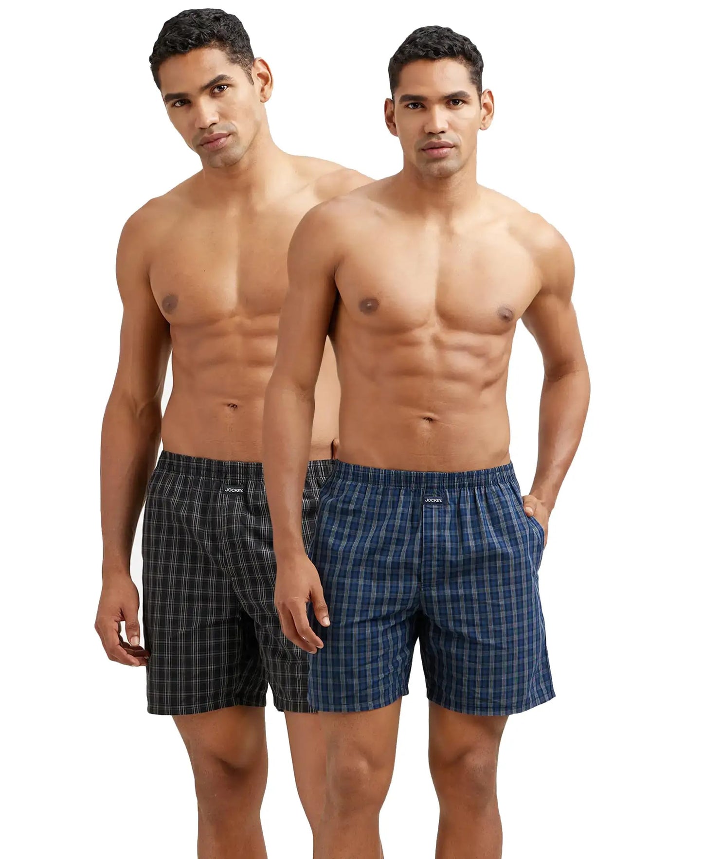 Jockey 1223 Men's Super Combed Mercerized Cotton Woven Checkered Boxer Shorts with Side Pocket (Pack of 2)