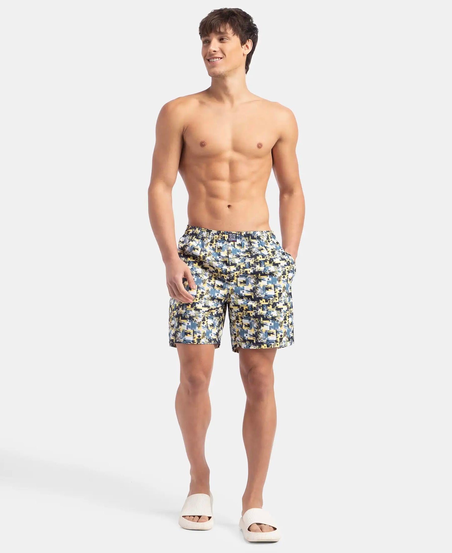 Jockey US57 Men's Super Combed Mercerized Cotton Woven Printed Boxer Shorts with Side Pocket (Pack of 2_Prints May Vary)