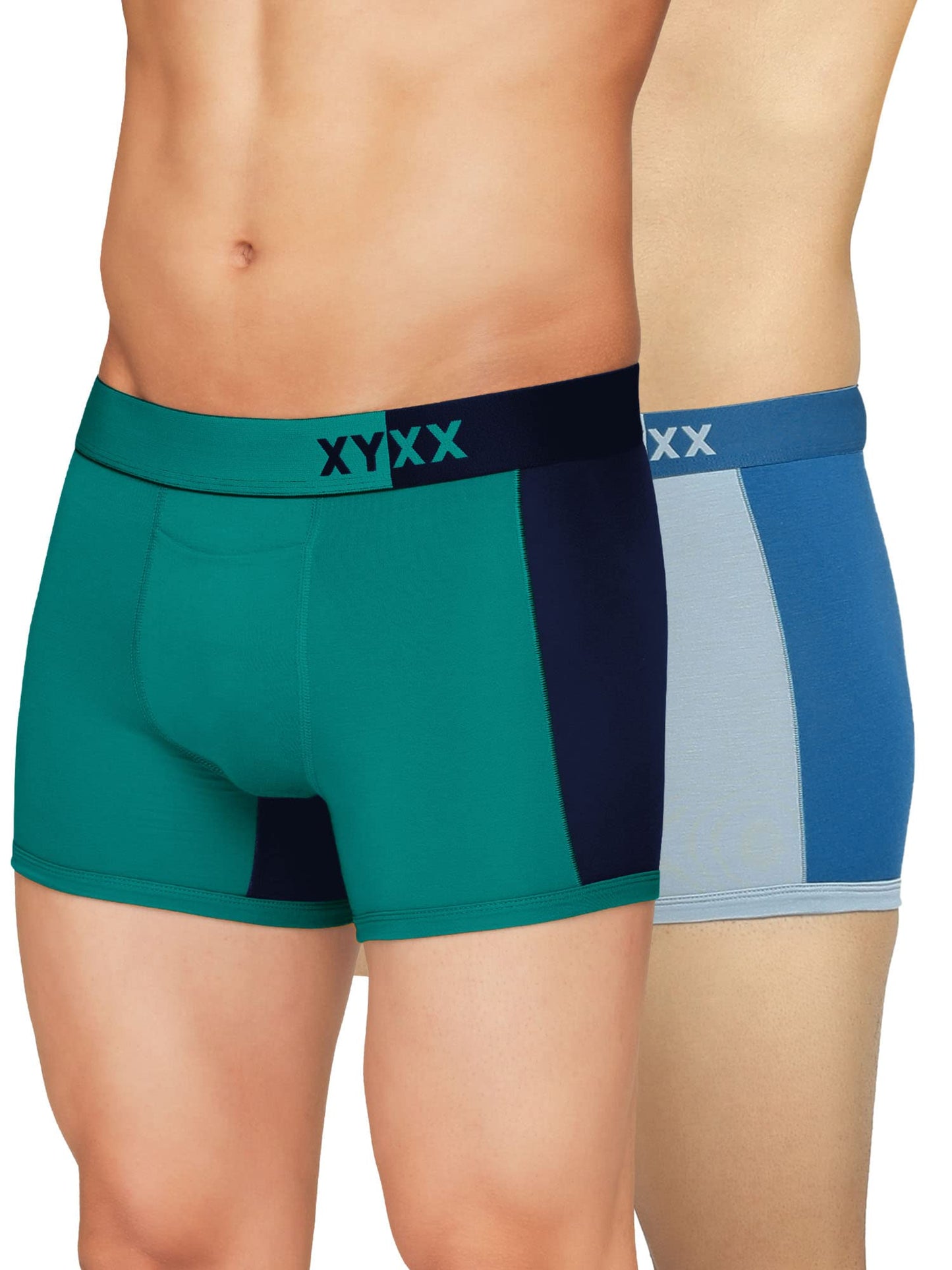 XYXX Men's Dualist Micromodal Regular Fit Colorblock Antimicrobial Trunk with No Marks Waistband (Pack of 2)