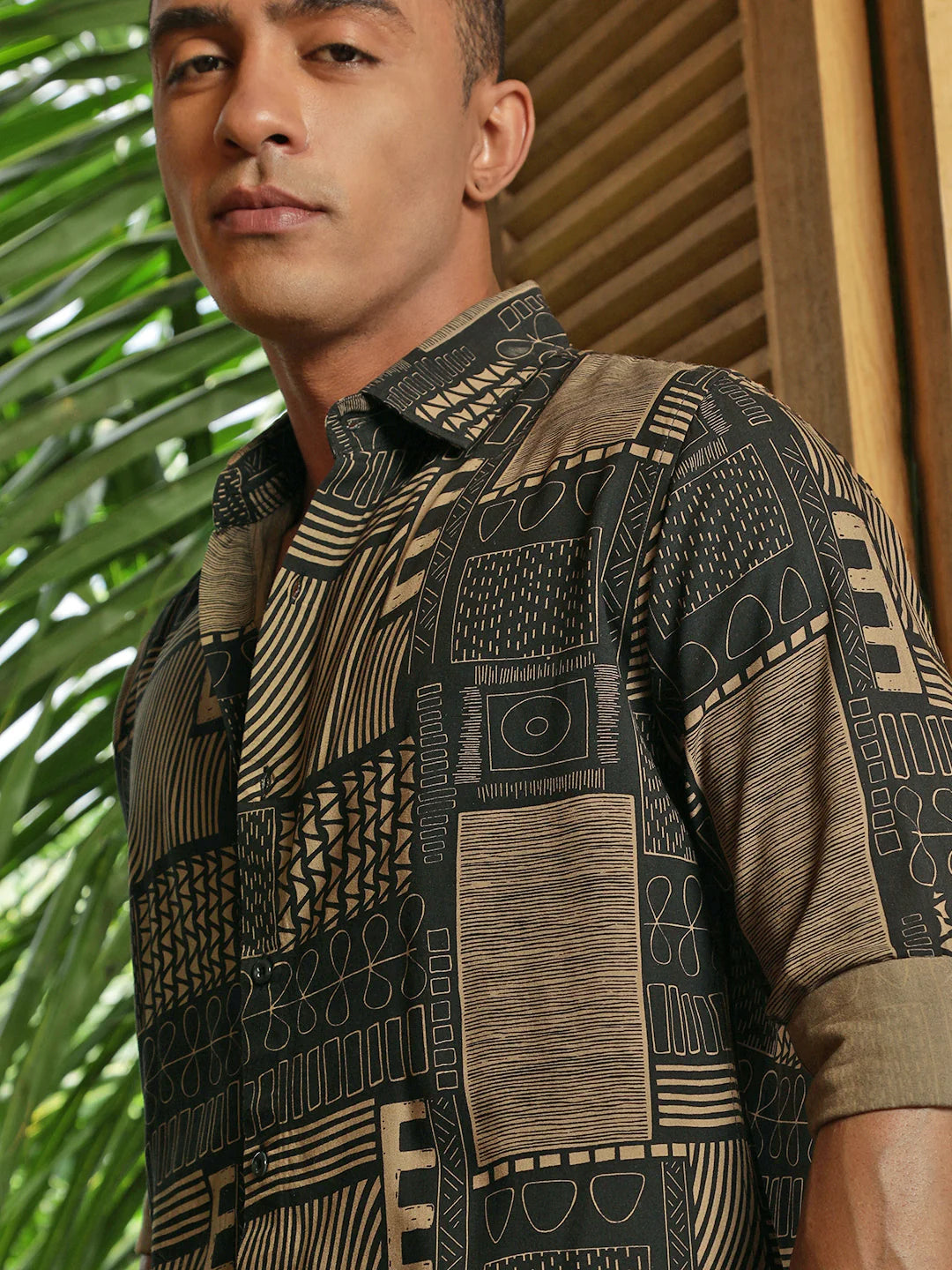 Necked Printed Full Sleeve Shirt Without Pocket