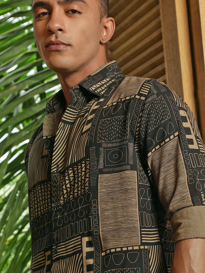 Necked Printed Full Sleeve Shirt Without Pocket