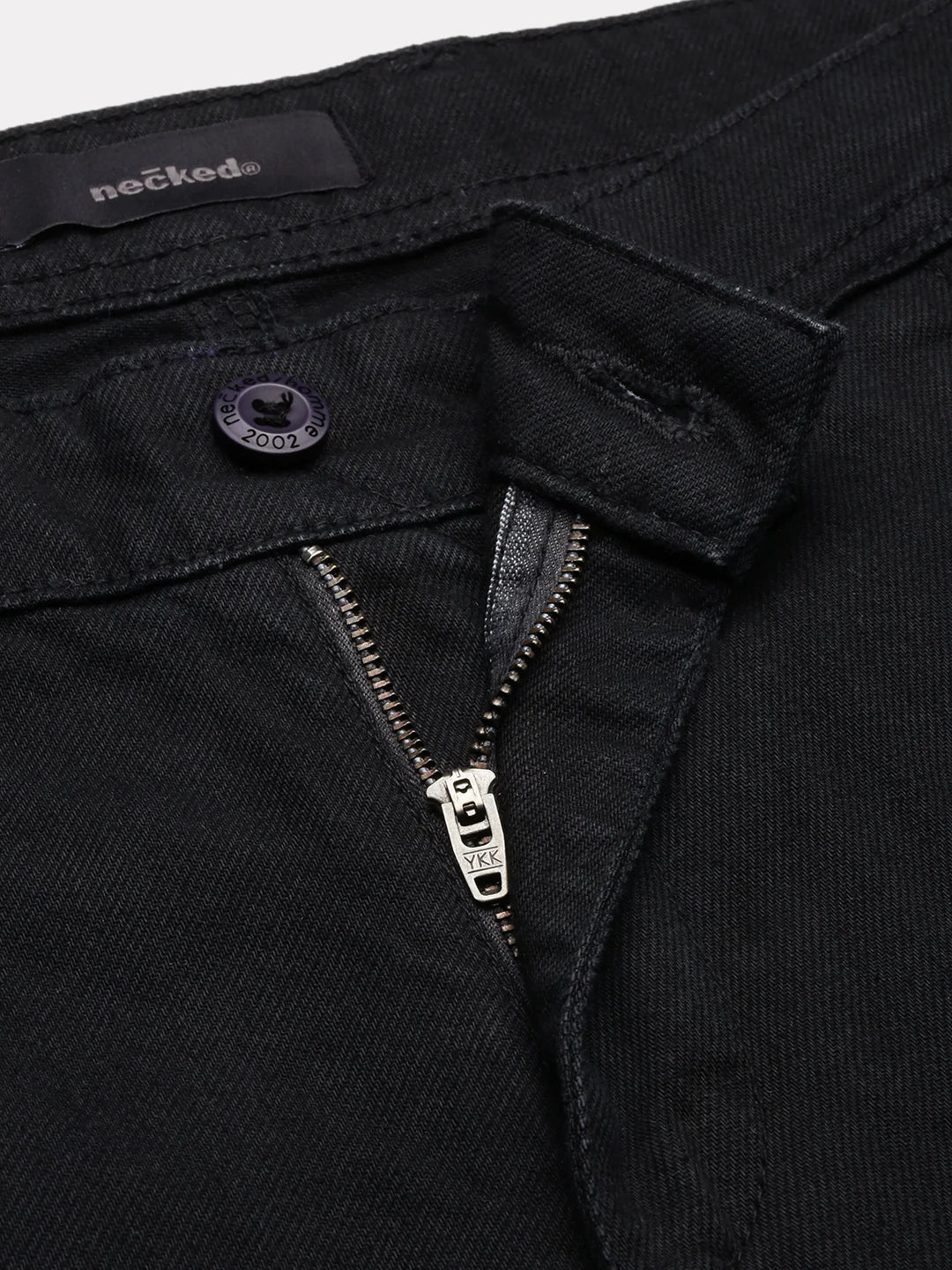 Necked Black Straight Fit Cotton Cross Pocket Jeans