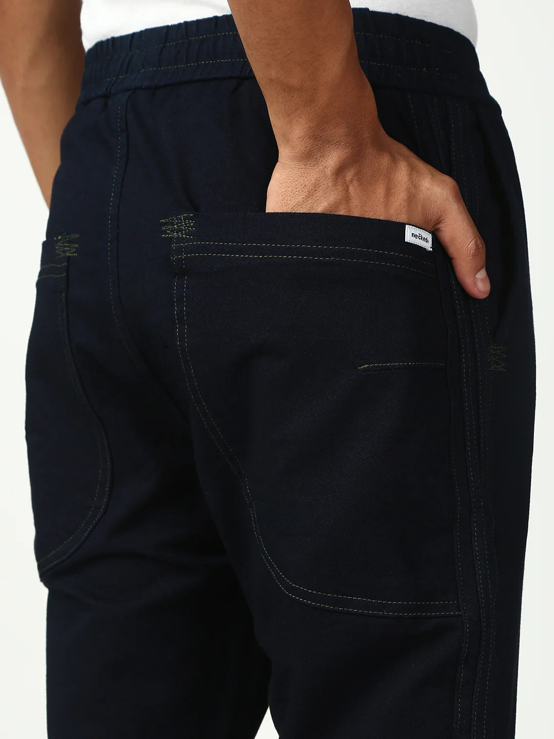 Necked  Blue Anti Fit Stretchable Jogger