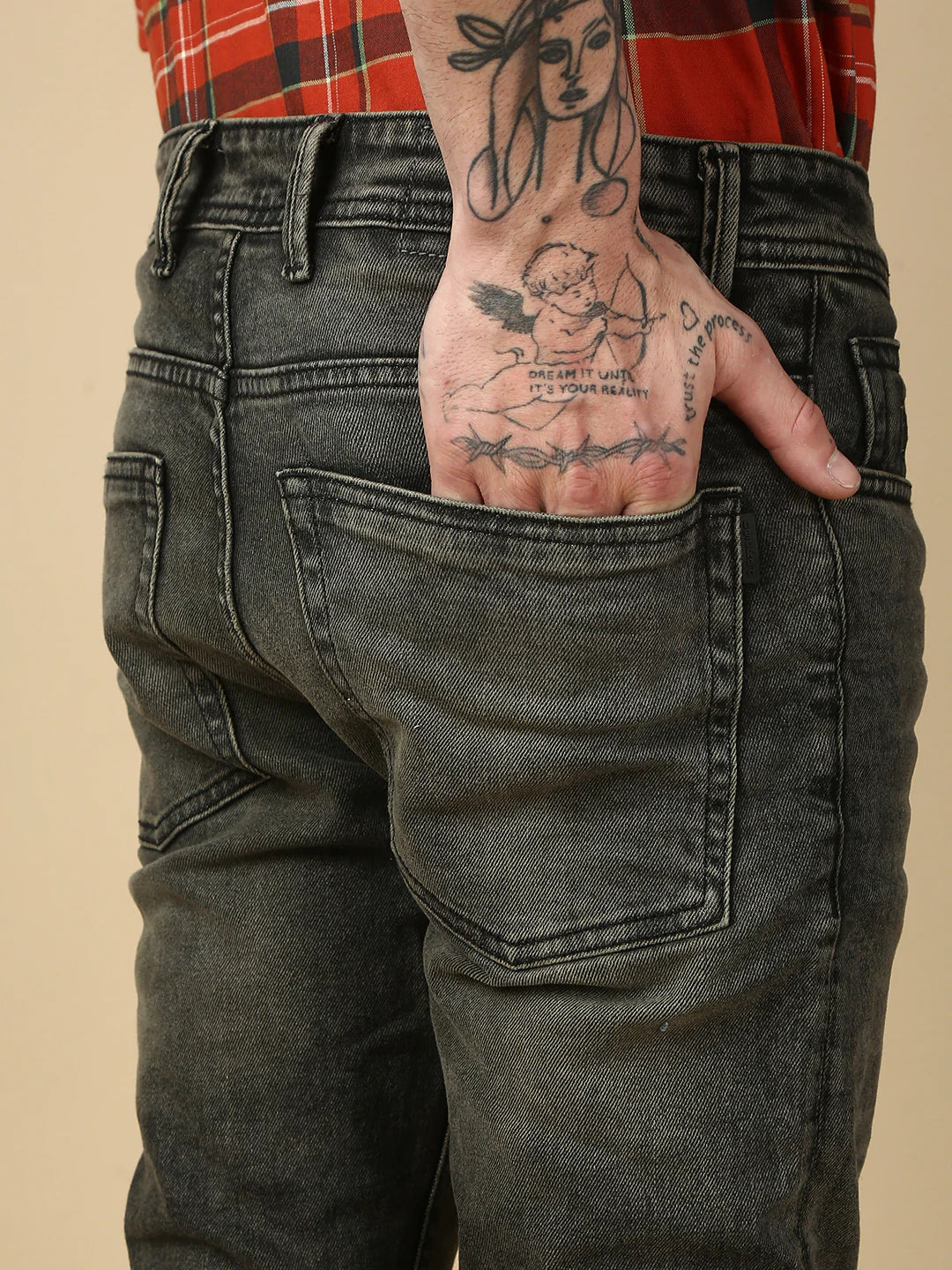 Necked Vintage Dark Gray Slim Fit Stretchable Jeans