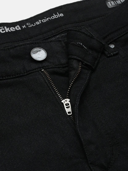 Necked Black Strait Fit Stretchable Jeans