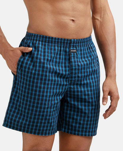 Jockey 1223 Men's Super Combed Mercerized Cotton Woven Checkered Boxer Shorts with Side Pocket (Pack of 2)
