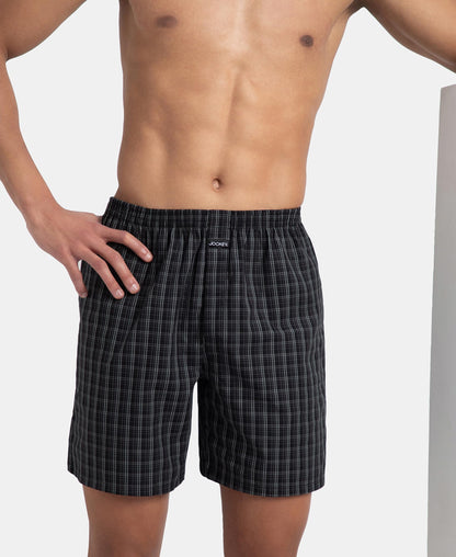 Jockey 1223 Men's Super Combed Mercerized Cotton Woven Checkered Boxer Shorts with Side Pocket (Pack of 2)