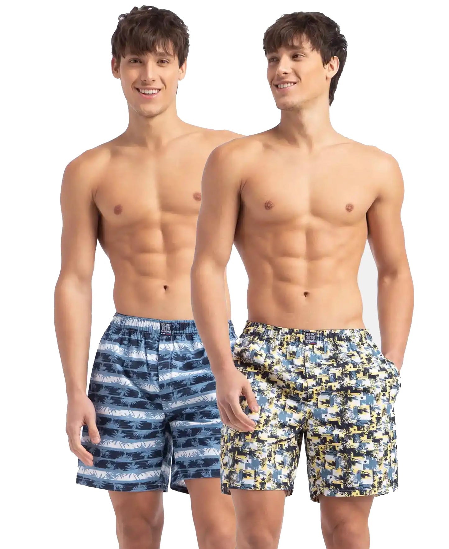 Jockey US57 Men's Super Combed Mercerized Cotton Woven Printed Boxer Shorts with Side Pocket (Pack of 2_Prints May Vary)