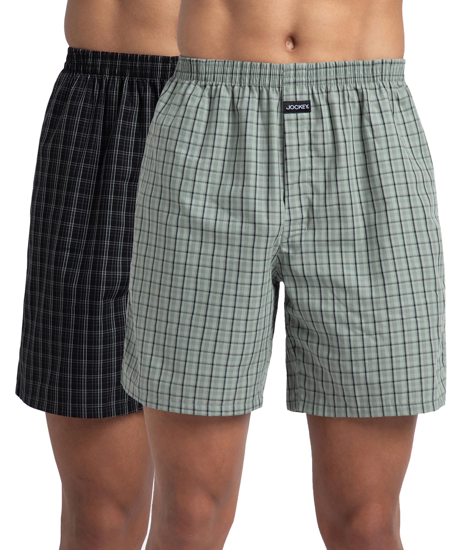 Jockey 1223 Men's Super Combed Mercerized Cotton Woven Checkered Boxer Shorts with Side Pocket (Pack of 2)