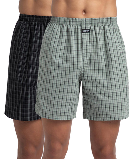 Jockey 1223 Men's Super Combed Mercerized Cotton Woven Checkered Boxer Shorts with Side Pocket (Pack of 2)