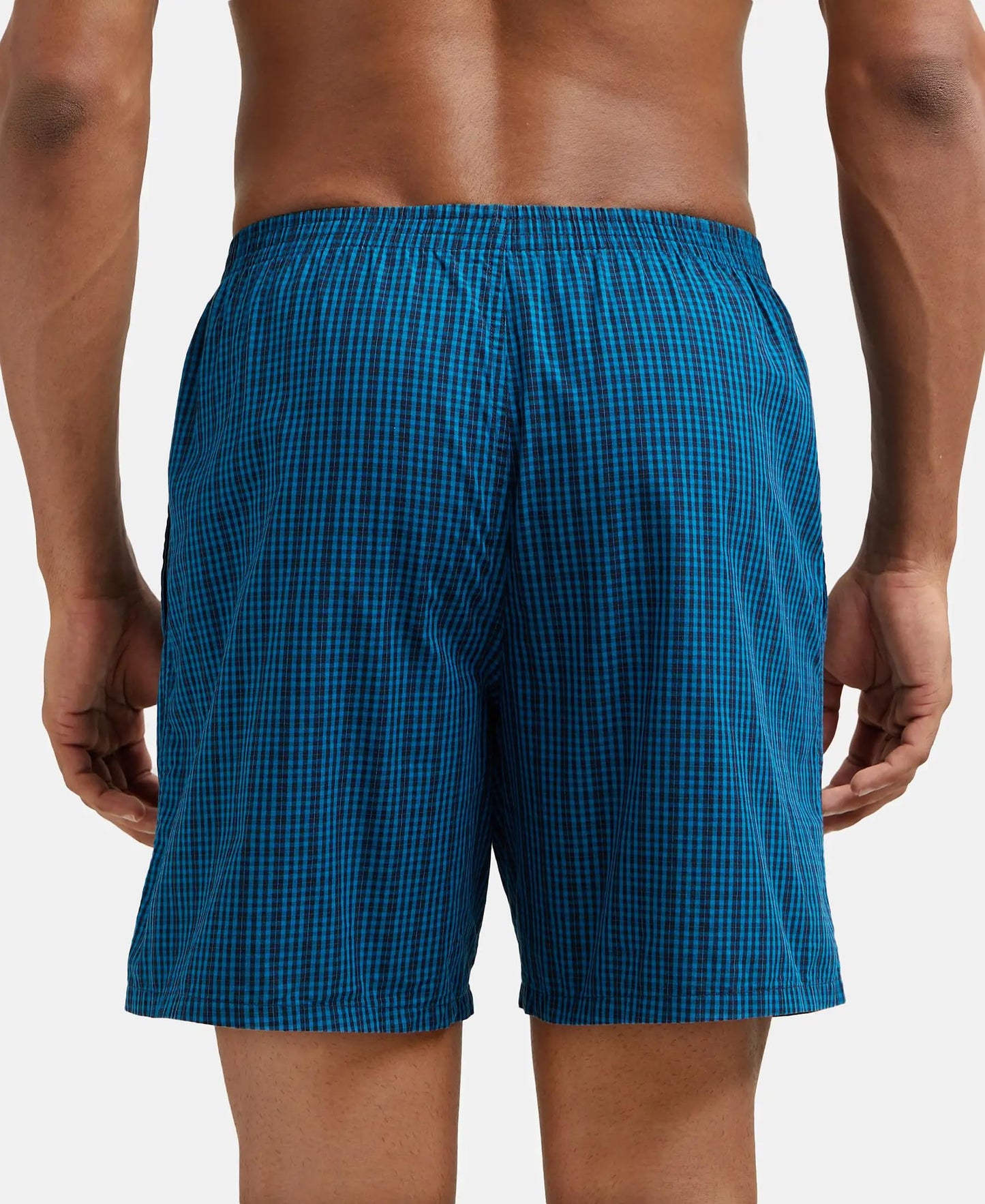 Jockey 1223 Men's Super Combed Mercerized Cotton Woven Checkered Boxer Shorts with Side Pocket (Pack of 2)