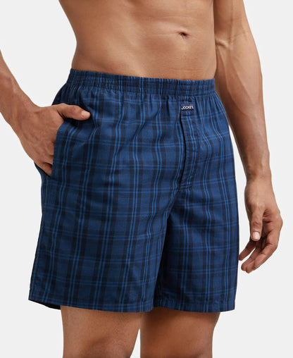 Jockey 1223 Men's Super Combed Mercerized Cotton Woven Checkered Boxer Shorts with Side Pocket (Pack of 2)