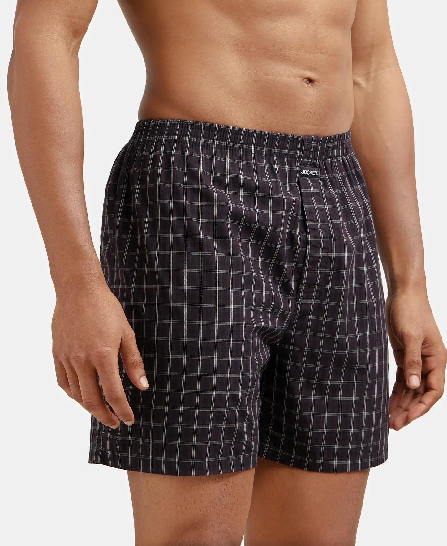 Jockey 1223 Men's Super Combed Mercerized Cotton Woven Checkered Boxer Shorts with Side Pocket (Pack of 2)