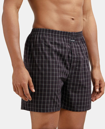 Jockey 1223 Men's Super Combed Mercerized Cotton Woven Checkered Boxer Shorts with Side Pocket (Pack of 2)