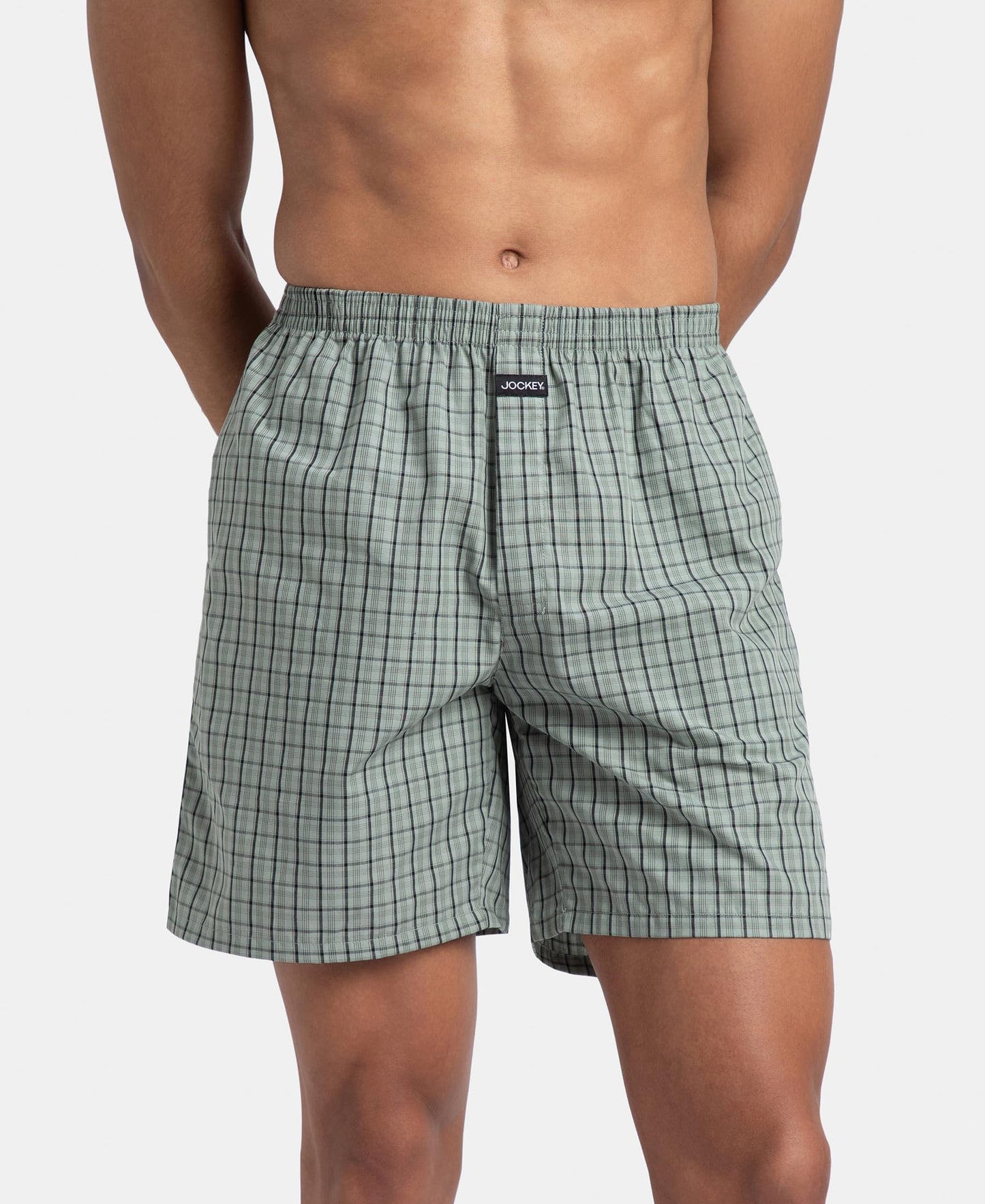 Jockey 1223 Men's Super Combed Mercerized Cotton Woven Checkered Boxer Shorts with Side Pocket (Pack of 2)