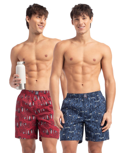 Jockey US57 Men's Super Combed Mercerized Cotton Woven Printed Boxer Shorts with Side Pocket (Pack of 2_Prints May Vary)