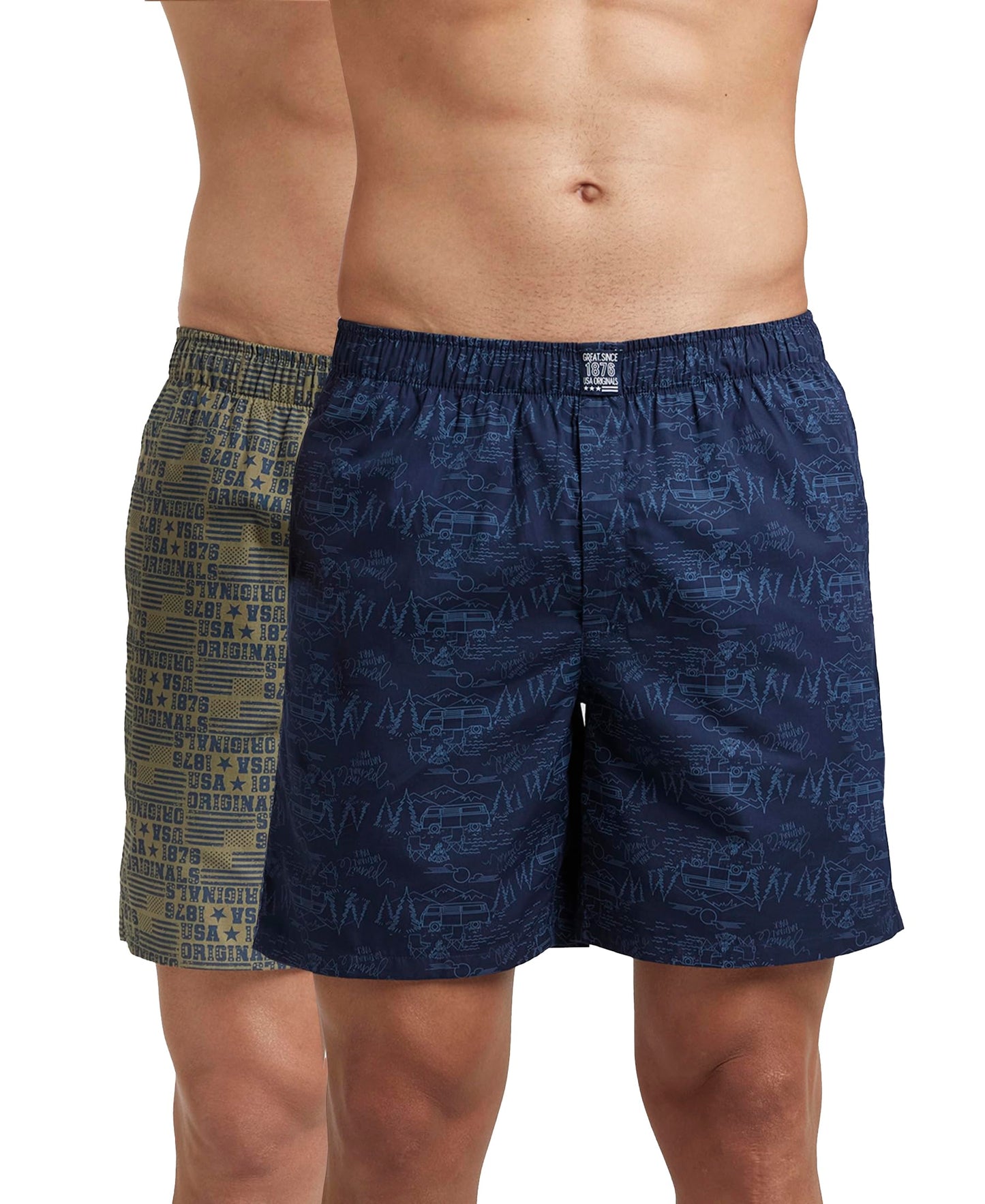 Jockey US57 Men's Super Combed Mercerized Cotton Woven Printed Boxer Shorts with Side Pocket (Pack of 2_Prints May Vary)