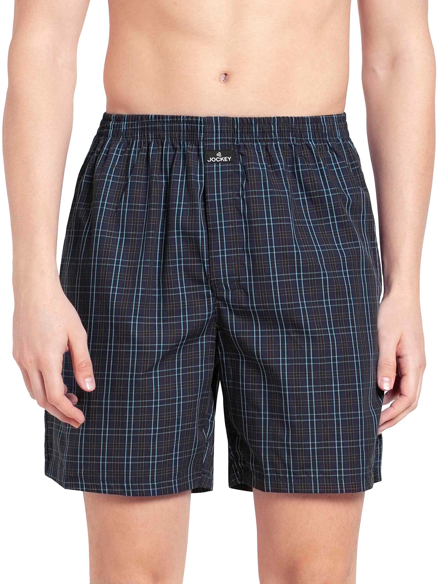 Jockey 1223 Men's Super Combed Mercerized Cotton Woven Checkered Boxer Shorts with Side Pocket (Pack of 2)