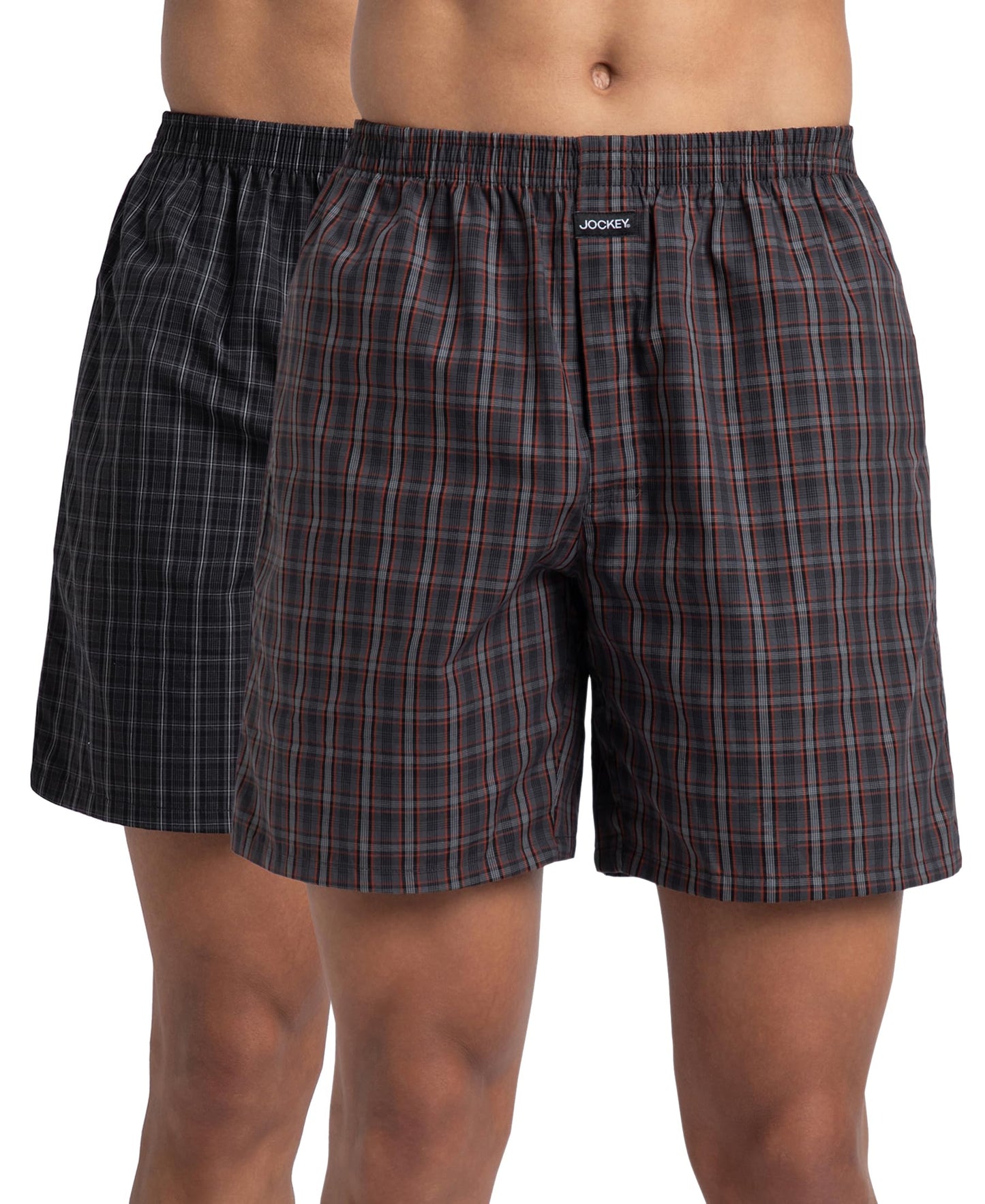 Jockey 1223 Men's Super Combed Mercerized Cotton Woven Checkered Boxer Shorts with Side Pocket (Pack of 2)