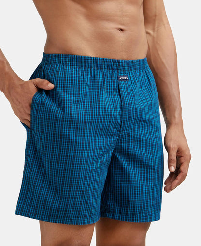 Jockey 1223 Men's Super Combed Mercerized Cotton Woven Checkered Boxer Shorts with Side Pocket (Pack of 2)