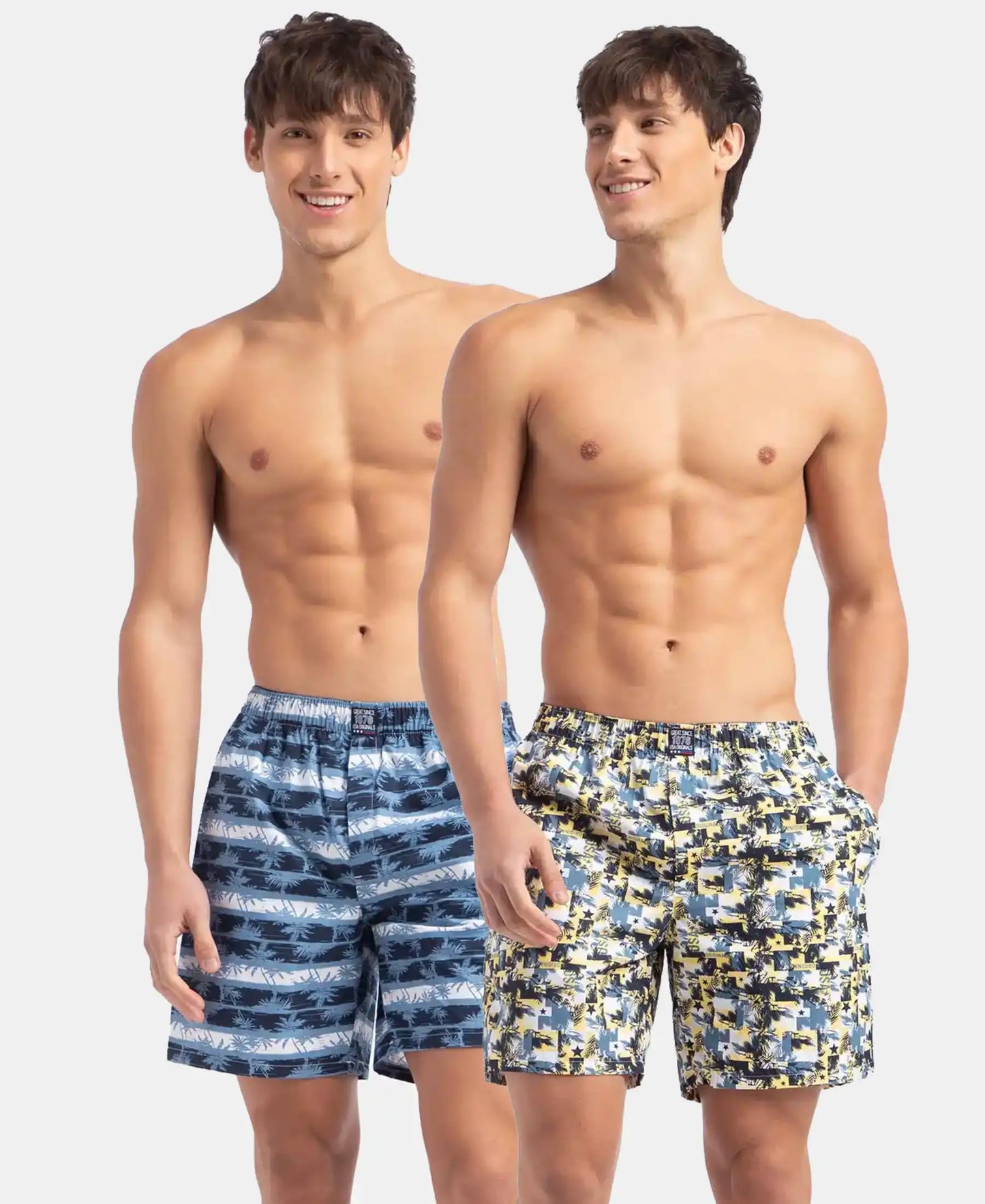 Jockey US57 Men's Super Combed Mercerized Cotton Woven Printed Boxer Shorts with Side Pocket (Pack of 2_Prints May Vary)