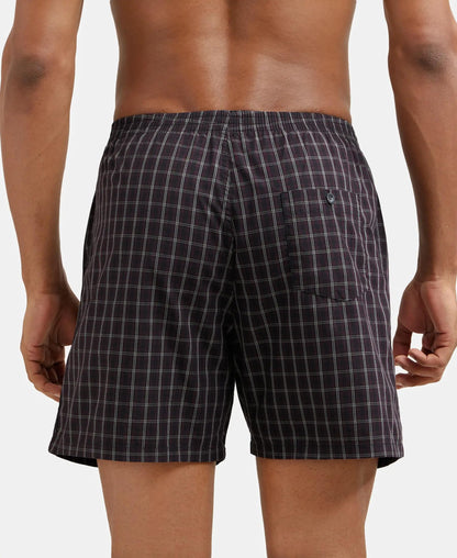 Jockey 1223 Men's Super Combed Mercerized Cotton Woven Checkered Boxer Shorts with Side Pocket (Pack of 2)