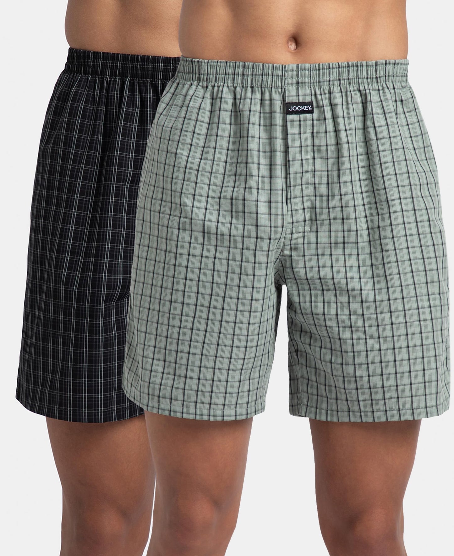 Jockey 1223 Men's Super Combed Mercerized Cotton Woven Checkered Boxer Shorts with Side Pocket (Pack of 2)