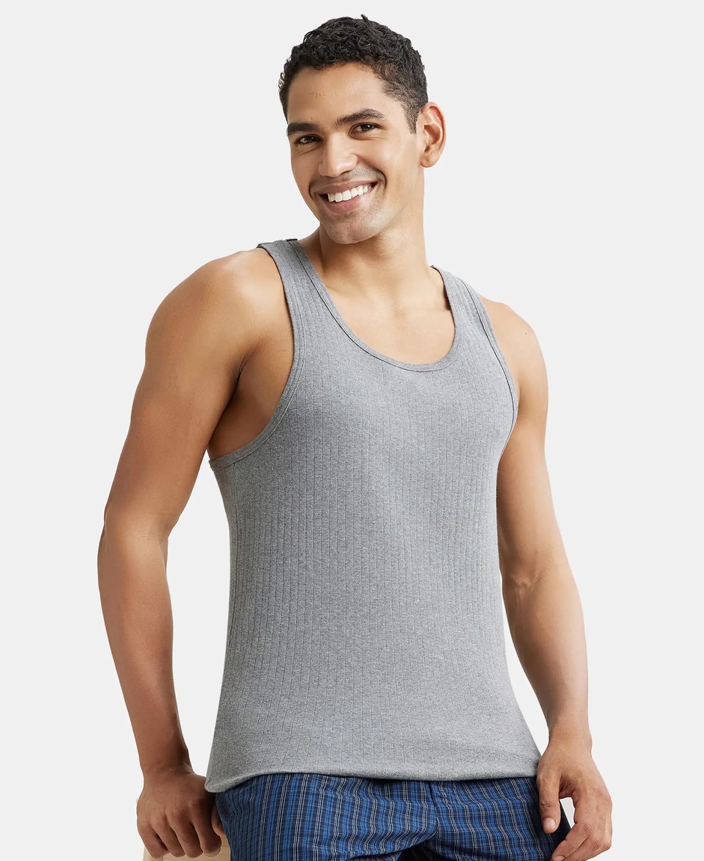 Jockey 9922 Men's Super Combed Cotton Rib Slim Fit Racer Back Styling Round Neck Gym Vest