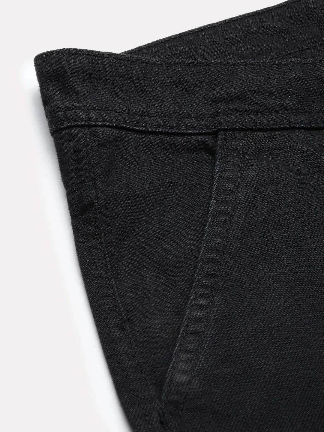 Necked Black Straight Fit Cotton Cross Pocket Jeans