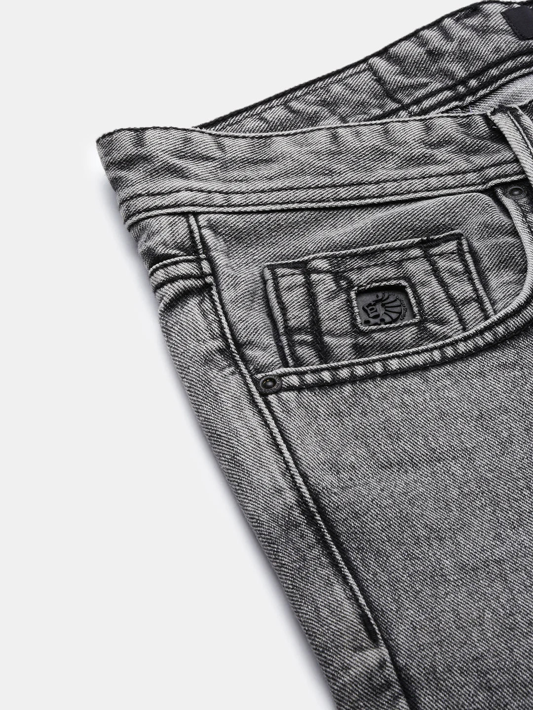 Necked Gray Loose Fit Cotton Jeans