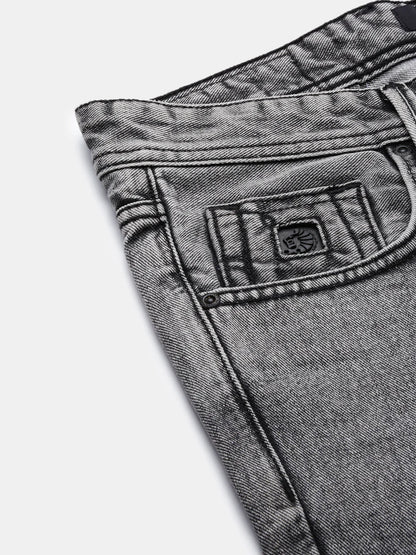 Necked Gray Loose Fit Cotton Jeans