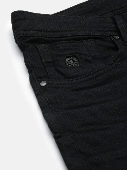 Necked Black Strait Fit Stretchable Jeans