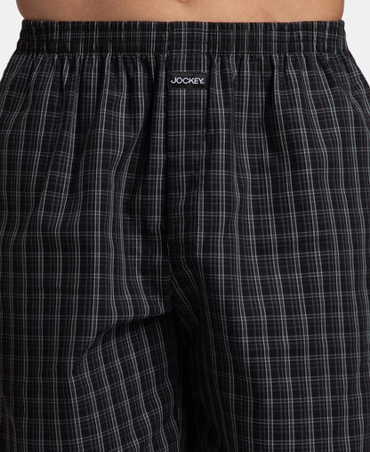 Jockey 1223 Men's Super Combed Mercerized Cotton Woven Checkered Boxer Shorts with Side Pocket (Pack of 2)