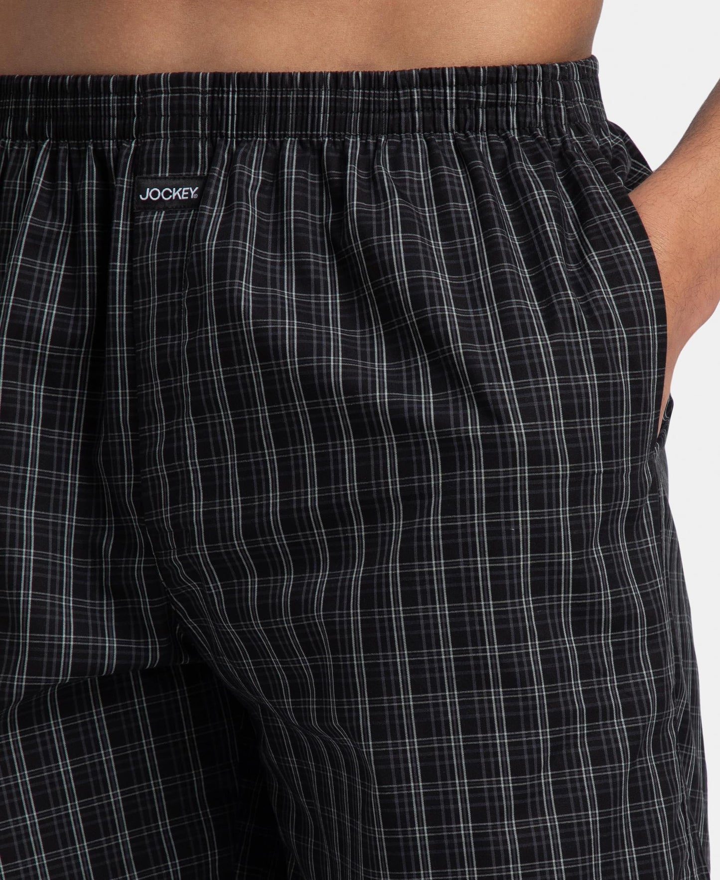 Jockey 1223 Men's Super Combed Mercerized Cotton Woven Checkered Boxer Shorts with Side Pocket (Pack of 2)