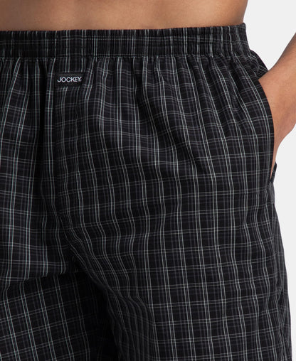Jockey 1223 Men's Super Combed Mercerized Cotton Woven Checkered Boxer Shorts with Side Pocket (Pack of 2)