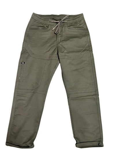 Men's Olive Green Baggy Fit Cargo Joggers with Drawstring Waist
