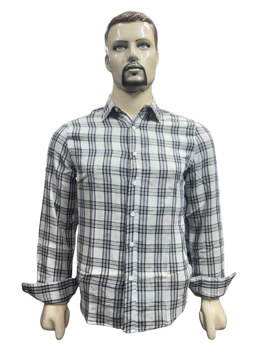 Men's Casual Checkered Shirt – White & Black Plaid