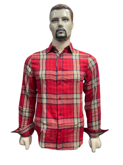 Stylish Plaid Shirts for Men – Casual and Comfortable Long Sleeve Button-Down Tops in Red & Navy