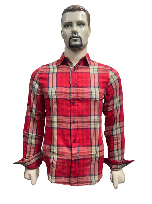Stylish Plaid Shirts for Men – Casual and Comfortable Long Sleeve Button-Down Tops in Red & Navy