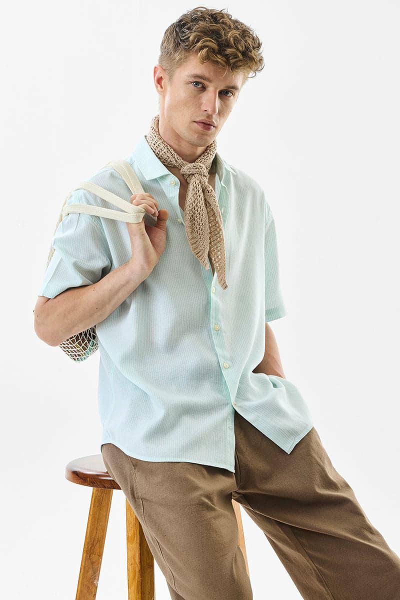 Pastel Mint Casual Half-Sleeve Shirt – Summer Breeze Edition