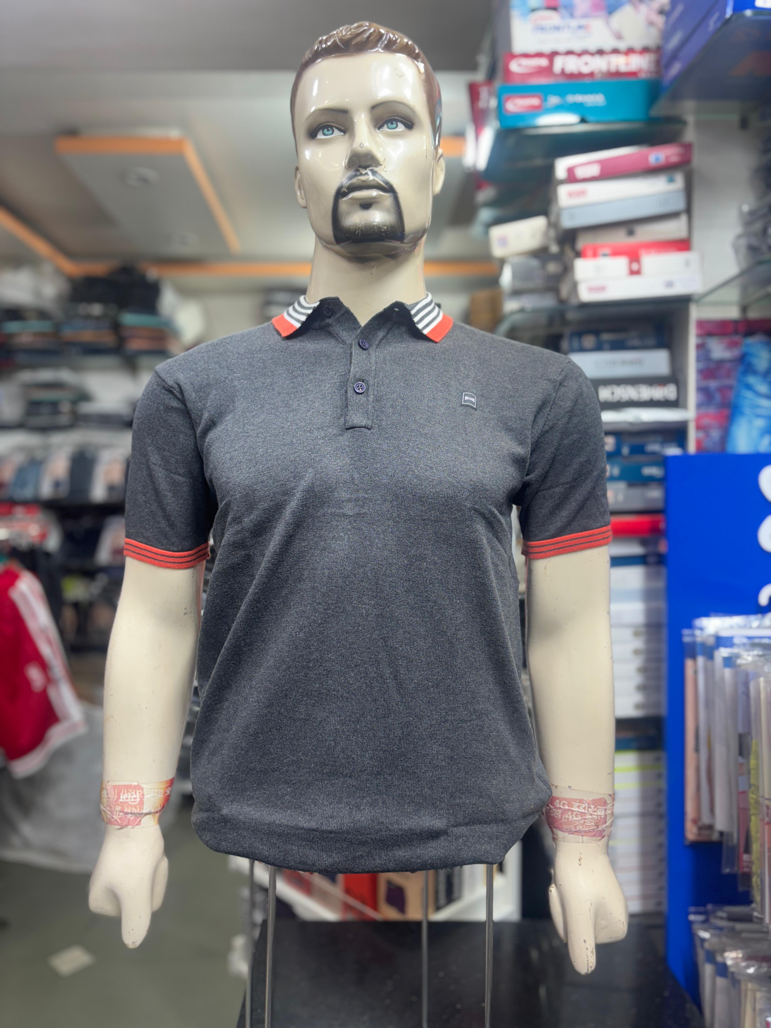 Men's Textured Polo with Striped Trim