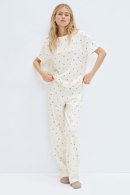 Jersey pyjamas - Cream/Hearts - Ladies | H&M IN