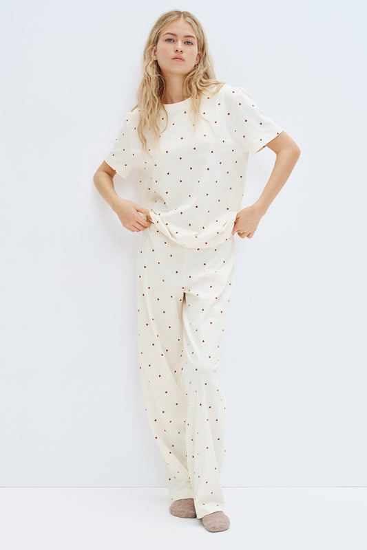 Jersey pyjamas - Cream/Hearts - Ladies | H&M IN