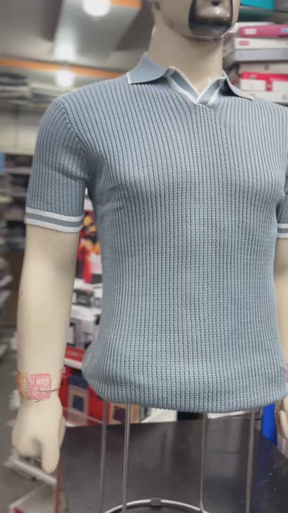 Men's V-Neck Ribbed Polo